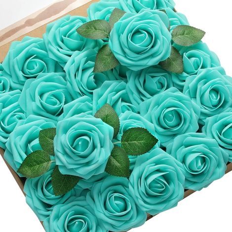 Roses Artificielles - 28 cm - Tige Filaire Souple - Diamètre Tête 8 cm - Décoration Mariage Centre de Table DIY - Lot de 25 Pièces (1/5)