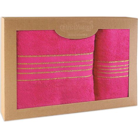 Toalla de algodón, juego de 2 toallas en una caja, 50x90 y 70x140, fucsia (1/5)