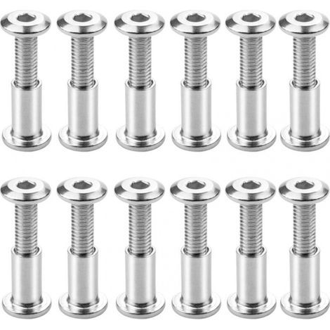 12pcs Vis de liaison M6 x 20mm, vis de connexion boulonnées, boulons de fixation à tête hexagonale, boulons de liaison à tête plate avec écrous à douille (1/5)