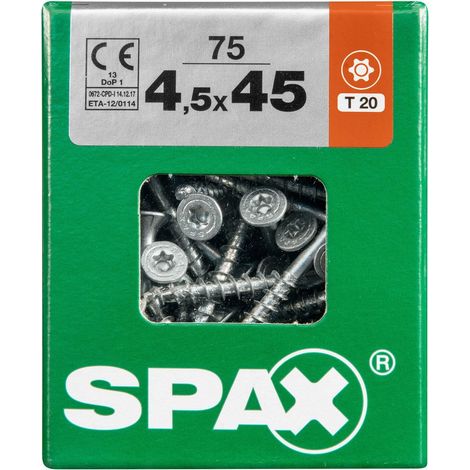 Confezione da 75 viti in acciaio Spax Torx a testa svasata, diametro 4,5 mm x lunghezza 45 mm. SPAX (1/3)