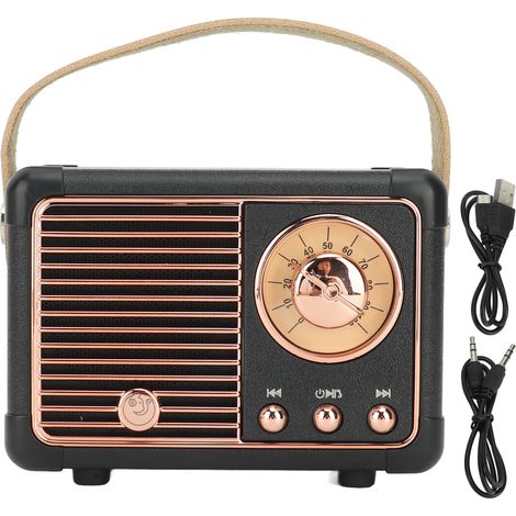 Enceinte Bluetooth rétro vintage décoration noire portable sans fil mini pour cuisine bureau chambre salon extérieur (1/5)