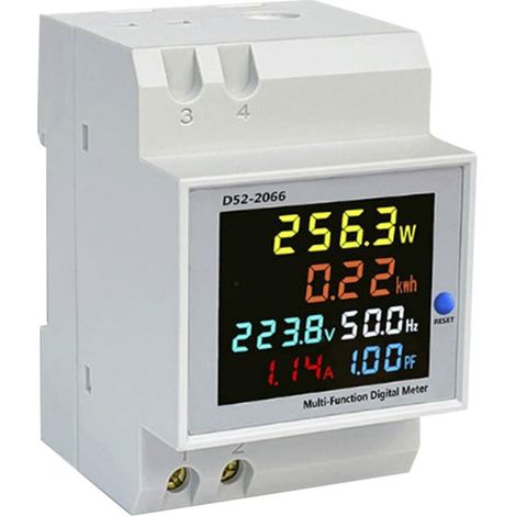 Medidor digital de energía, medidor de electricidad, voltímetro amperímetro CA 40-300 V 100 A, multifuncional, reiniciable, con factor de voltaje, frecuencia y potencia, multímetro de riel DIN. (1/4)