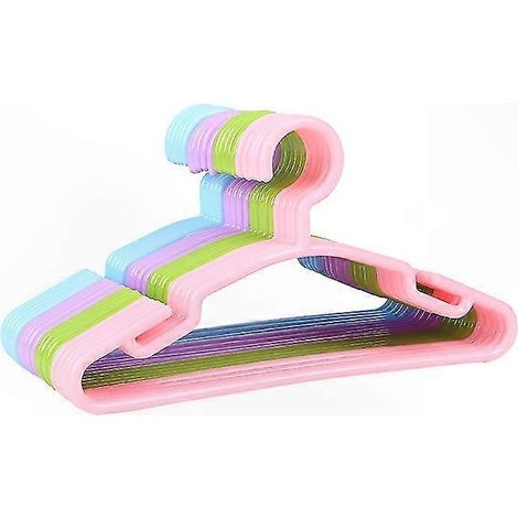 Set mit 20 stabilen, mehrfarbigen Kleiderbügeln aus Kunststoff für Baby- und Kinderkleidung, ideal zur Organisation von Kleiderschrank und Schlafzimmer. (1/5)