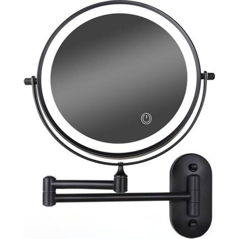 8-Zoll-LED-Wandkosmetikspiegel, dimmbar, doppelseitig, 5-fache Vergrößerung (schwarz) (1/4)