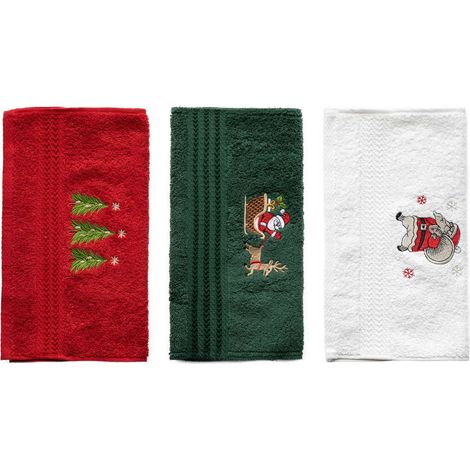 Juego de toallitas Set 100% Algodón Verde Rojo Blanco 500 gr/m² (1/5)