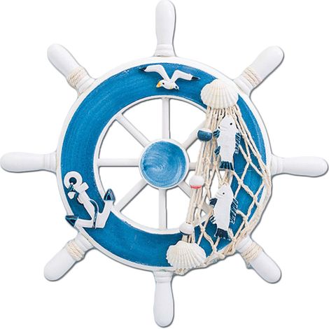 Gouvernail Décoration Nautique Bois, Volant Bateau pour Décoration Murale (Blanc) (1/5)