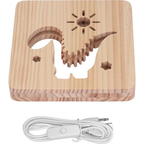 Lampe 3D Bois Pin Dinosaure Motif Sculpté Lumière Chaude Blanche USB Veilleuse Enfant Chambre Décor (1/5)