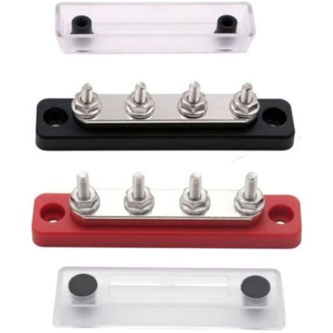12V - 48V cc Bus Bar Bloc de distribution de poteau de raccordement de 4x 3/16 "pour bus de 100 ampères avec couvercle bus de borne de batterie noir + rouge 2 groupes
