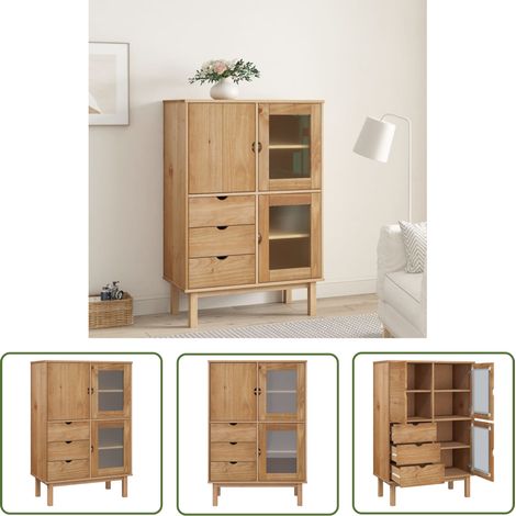 The Living Store Highboard OTTA 85x43x125 cm Massivholz Kiefer - Holz Sideboard - Wohnzimmermöbel - Kiefernholzmöbel - Regal - TV Stand (1/5)