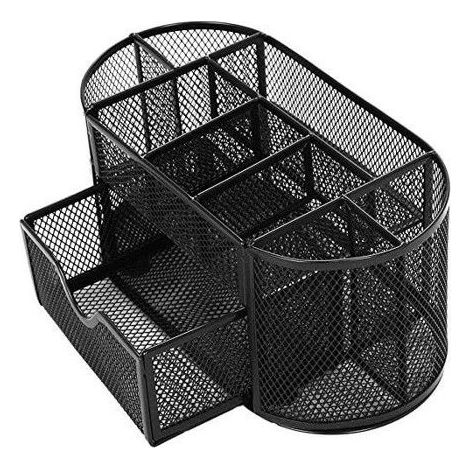 Organiseur de bureau - 9 compartiments - Métal - Noir - Pour le bureau (1/5)