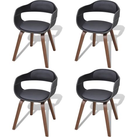 Chaises de salle à manger 4 pcs Noir Bois courbé et similicuir 2 (1/5)