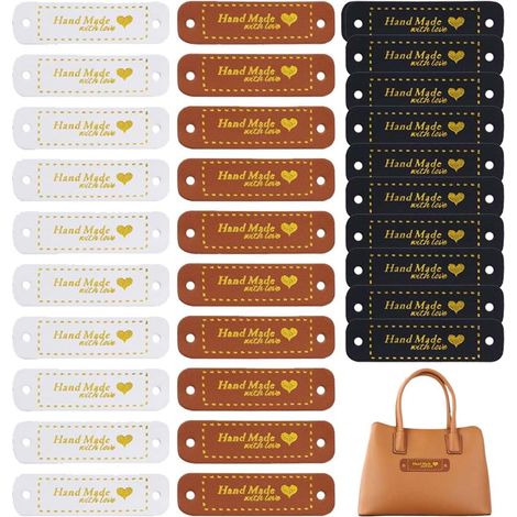 30 Étiquettes Faites Main, Étiquettes Cuir PU, Étiquettes Relief Fabriquées Main Avec Trous, Pour Tricot Et Crochet, Bricolage Étiquette Couture, Pour Sacs Jeans Chaussures