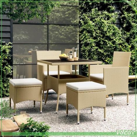 Ensemble à manger de jardin - 3058330 - Résine tressée beige - Table carrée 80x80 cm verre trempé - 4 places (1/5)