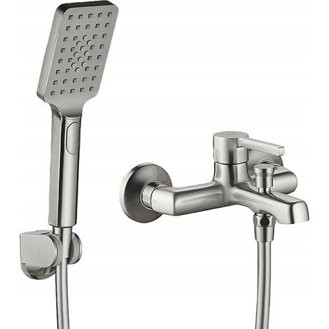 Wandmontierte Badewannenarmatur mit Duschset ALITA Silber BVA311D (1/2)