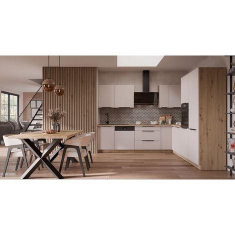 Winkelküche SOLANO 280x270 cm Küchenzeile Eckküche Einbauküche Küche Kaschmir beige matt + Eiche Artisan matt (1/5)