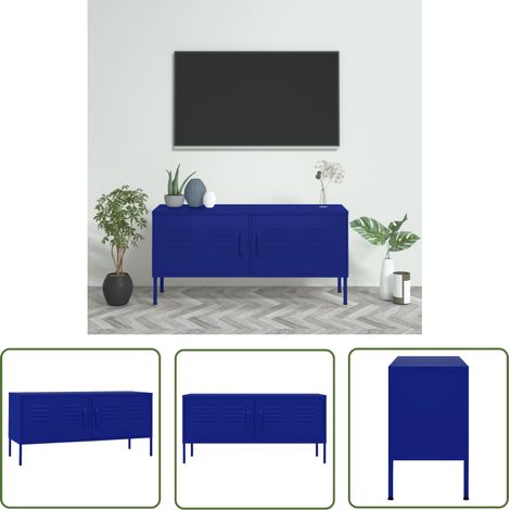 The Living Store TV-Schrank Marineblau 105x35x50 cm Stahl - TV Schrank - Fernsehschränkchen - Metallregal - Sideboard - Wohnzimmer Dekoration (1/5)