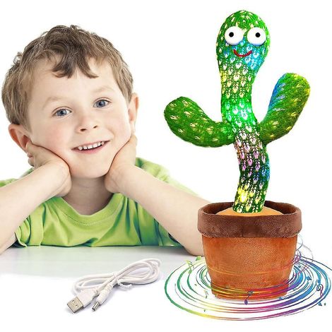 Cactus dansant qui répète ce que vous dites, peluche électronique lumineuse, jouet cactus chanteur et enregistreur MOK (1/4)
