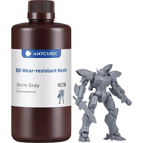 Resina per stampa 3D, resistente all'usura, sensibile ai raggi UV, 1 kg, colore grigio tempesta. (1/2)