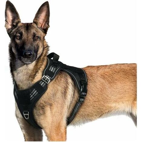 Harnais Chien Anti Traction, Harnais Tactique Chien Réfléchissant Réglable avec Poignée et Anneaux, Gilet Durable Facile à Mettre, Harnais Chien Militaire pour Entraînement Chasse, Noir, XL (1/5)