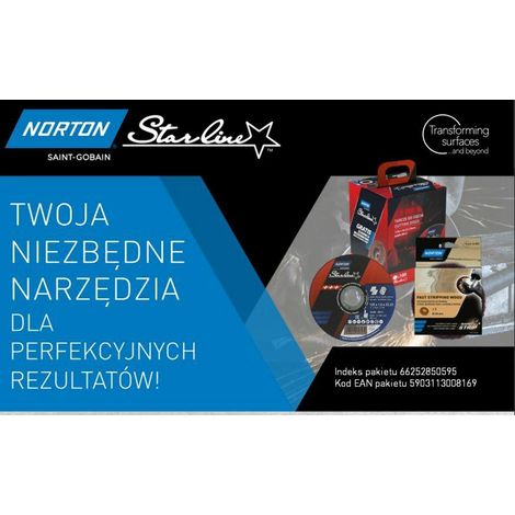 Disco de corte fino, Norton Starline 125mm, uso profesional en metal, alta precisión, espesor 1,0mm, pack de 100 unidades con cubeta y disco de limpieza incluido