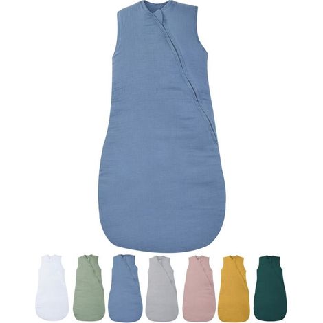 Gigoteuse été en gaze de coton - 6-24 mois - 90 cm - Bleu gris - mousseline 100% coton - 0,5 tog