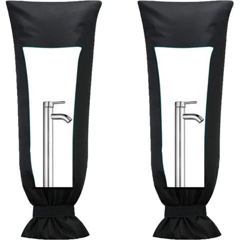 Lot de 2 housses de protection pour robinet d'extérieur, noir, en tissu Oxford, pour protection contre le gel hivernal,51 x 20cm (1/5)