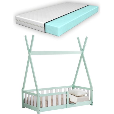 Kinderbett Helsingborg mit Matratze 70x140 cm Mint [en.casa]