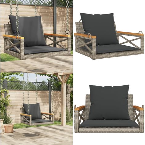 Balancelle avec coussins gris 63x62x40 cm résine tressée - Balancelle De Jardin - Banc De Jardin - Chaise Suspendue - Fauteuil Suspendu - Mobilier Extérieur - Home & Living (1/5)
