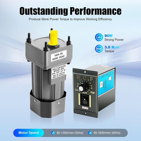 90W Getriebemotor Elektromotor Wechselstrom 220V AC Gear Motor Einphasig Hohe Drehmomente Einstellbarer 5K mit Drehzahlregler