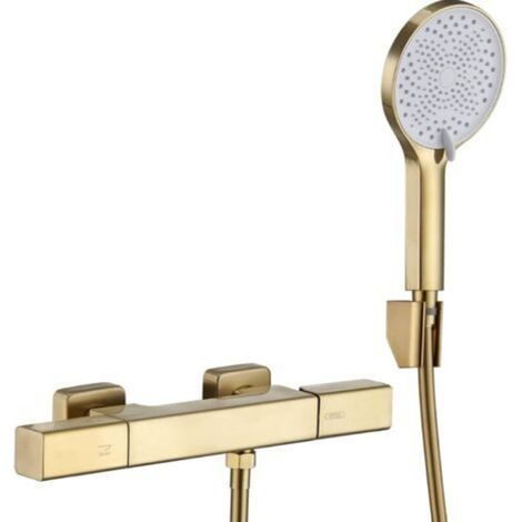 Badewannenarmatur mit Warm- und Kaltwasseranschluss, Wandarmatur für Badewanne, 2-Funktions-Badewannenarmatur, Duscharmatur mit 3 Funktionen, Handbrause, 150 cm Brauseschlauch, Gold-Set (1/4)