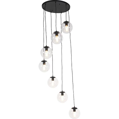 QAZQA Art Déco Lámpara colgante Art Deco negra 7 luces - Pallon Vidrio /Acero Esfera /Alargada Adecuado para LED Max. 7 x 25 Watt (1/5)