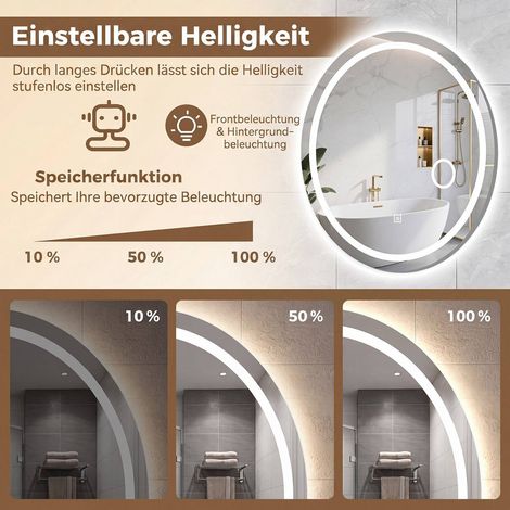 Oval LED Bathroom Mirror, Dimmable, 60x50 cm, 3 Light Colors (1/5)