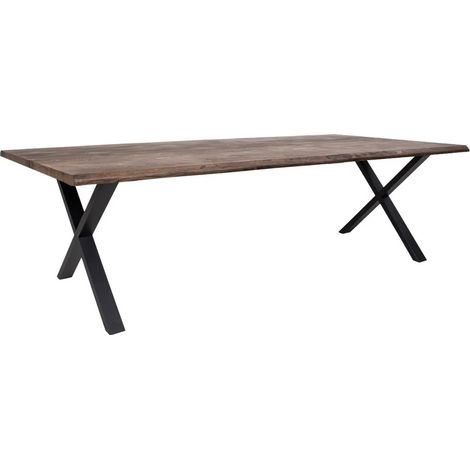 Table à manger industrielle TOULON – Chêne massif & acier noir, design avec bord ondulé 300 cm-Marron-Largeur 300 cm (1/5)