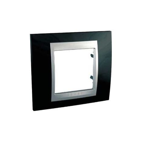 Plaque Unica Top 1 poste 2 modules noir rhodium liseré aluminium (MGU66.002.093) (1/2)