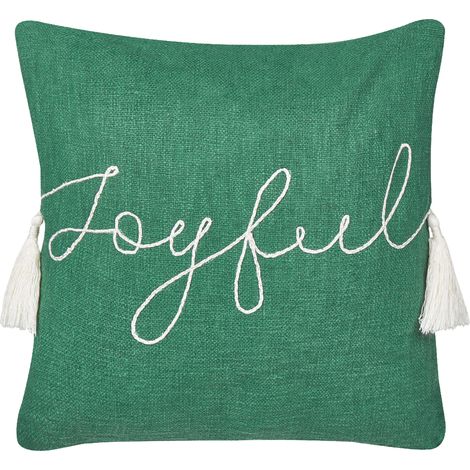 Cojín estampado Navidad 45 x 45 cm funda de algodón extraíble relleno poliéster borlas verde Elettaria