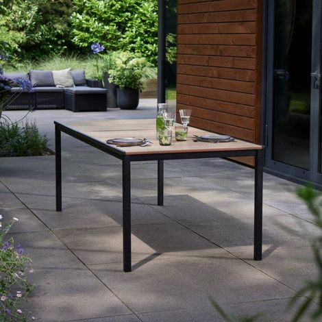 Dmora - Gartentisch Sarnia, Picknickbasis, Garten-Esstisch, Mehrzweck-Außenbank, 200x95 h75 cm, Eiche und Anthrazit (1/5)
