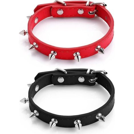 Collier à Pointes pour Chat et Chien, 2 pièces en Cuir PU Souple, Collier réglable à Rivets pour Chiot, Collier clouté avec Pointes pour garçon, Fille, Chat, Chiot, Taille S (1/4)