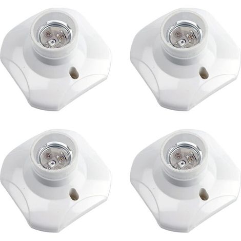 Socket Ceiling E27 to Screw, Socket E27 Garage, AC 220-240V, Bracket Socket for Bulb LED, Base Ceiling Base E27, Base of Lamp Plastic White for Lamp to the Wall, set of 4 (1/4)