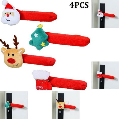 Set di 4 pomelli natalizi per porte, protezioni per maniglie, decorazioni natalizie per porte, design albero di Natale, elastici, dimensioni: 13 x 5 x 3 cm, per Natale (1/5)