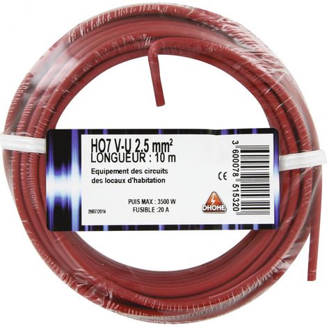 Cavo elettrico H07 V-U 2,5 mm² 10 Rosso