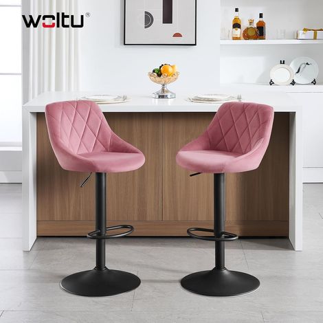 WOLTU Sgabelli bar, Set di 2 Sgabelli da Bar in Velluto Sgabelli Alti Cucina con Schienale, Sedie da Bar Regolabile e Girevole, Rosa (1/5)