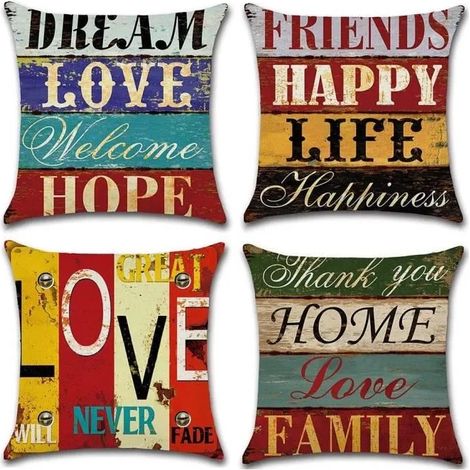 Taie d'oreiller, Lot de 4 en Coton et Lin Rétro Style Housse De Coussin carré pour Lit Voiture De La Maison Canapé 45 x 45 cm (1/4)
