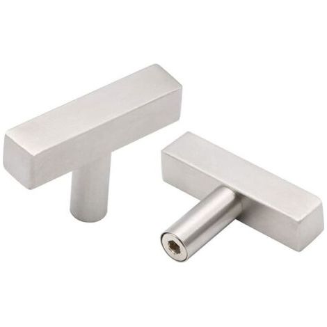 Set mit 10 silberfarbenen Griffen - Einzelbohrung, Schranktürgriff aus Edelstahl, Möbelgriff, T-Stange mit Schrauben (1/5)