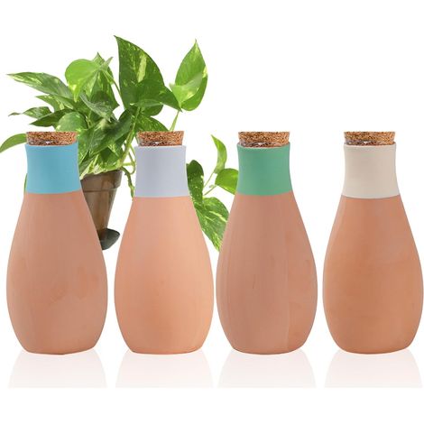 4 Pièces Arrosage Goutte à Goutte Ollas Terre Cuite Arrosage Automatique Plantes Irrigation Goutte a Goutte Bouteille pour Jardin Maison Intérieur (1/5)