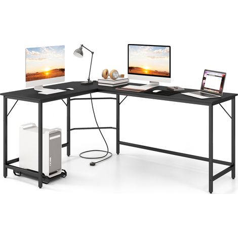 L-Shaped Desk Computer Corner Desk Office Workstation-Black (1/5)