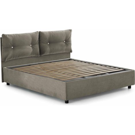 Talamo Italia Cama matrimonial Elisabetta, Cama contenedor con revestimiento de tela, 100% Made in Italy, Apertura frontal, adecuado para colchón 160x190 cm, Tórtola, con embalaje reforzado