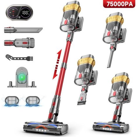 Aspirateur balai sans fil 80000 Pa 750W– Tdyon-Autonomie 75 min–Capacité 2.5 L-Brosse anti-enroulement, Écran LED, Charge rapide,Moteur sans balais pour poils d’animaux (1/5)