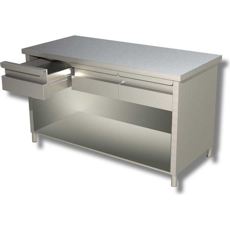 Table sur armoire ouverte avec 1 etagere et 2 tiroirs Gamme 700 - Ristopro