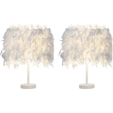 2Pcs Lampada da Tavolo Individualità Piuma Moderno E27 Illuminazione Decorareativa Soggiorno Camera Letto Bianco