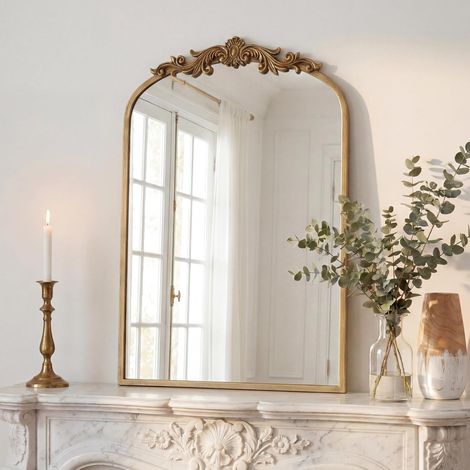 Miroir Vintage doré, 88 x 60 cm, Miroir Baroque Antique arqué (1/5)